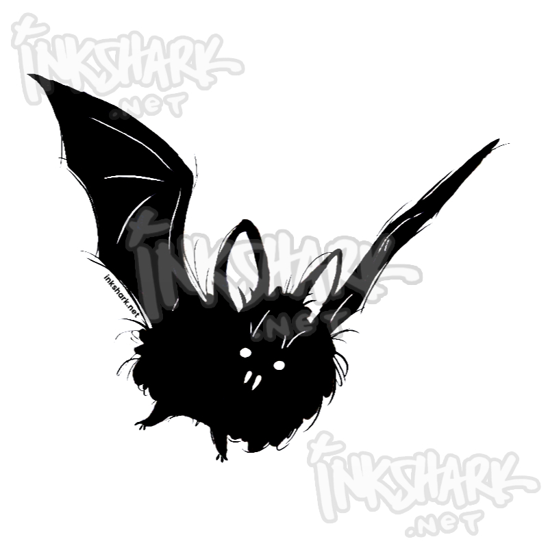 Drawing of a fluffy, tousled bat with a dumb little face